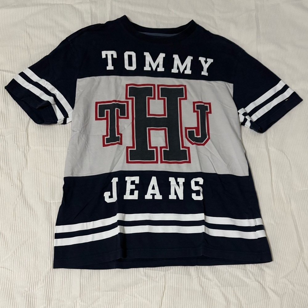 Tommy Jeans Varsity Logo T-Shirt Medium Navy Colorblock THJ Graphic Tee